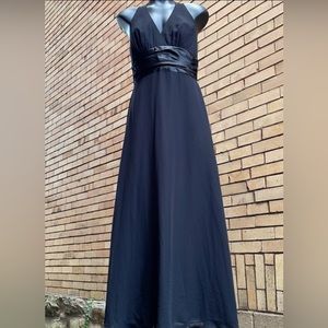 Vintage 90’s formal black halter satin waist gown maxi dress Size 14
